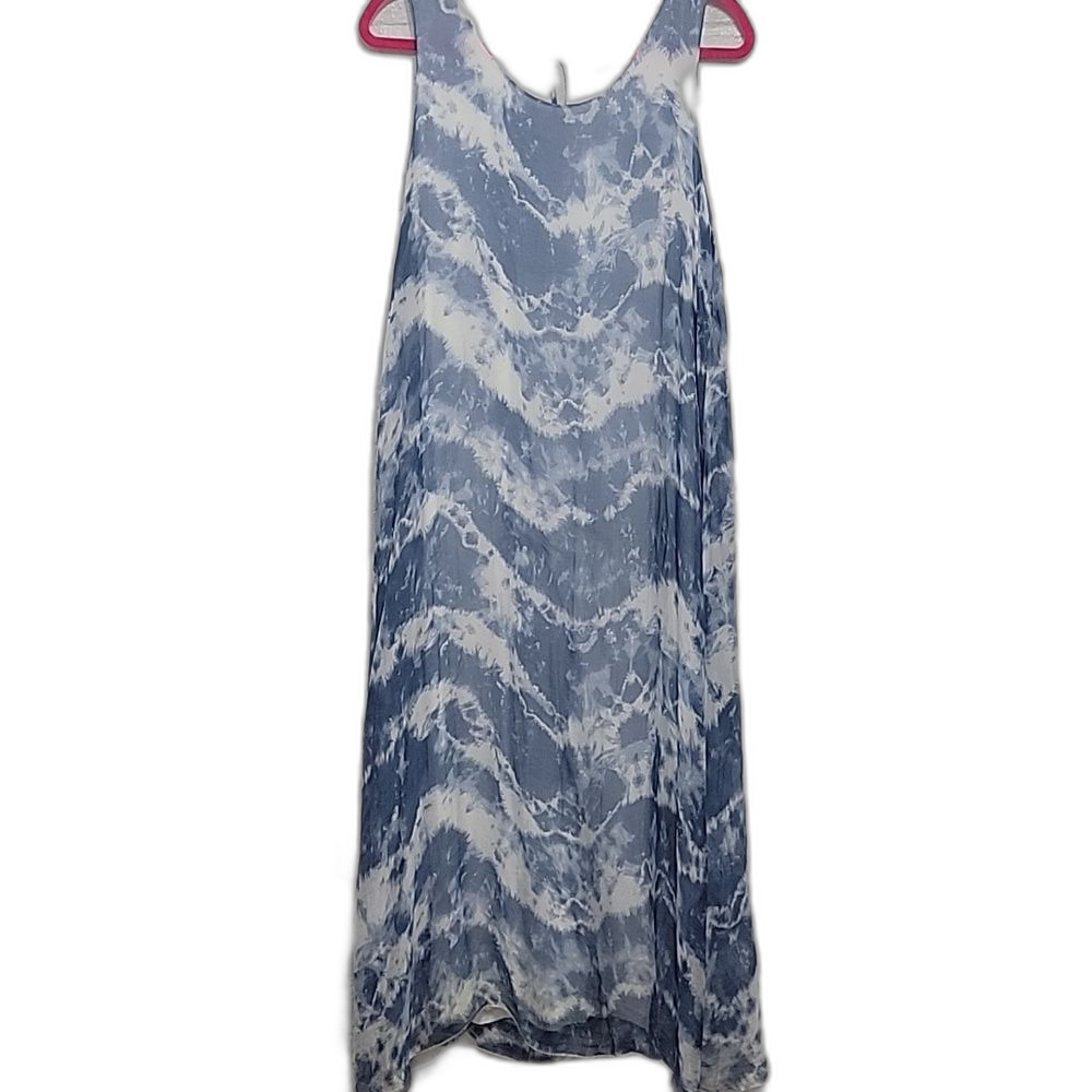 Bellacubra Blue Tie Dye Silk Blend Sleeveless Midi Dress Made in Italy